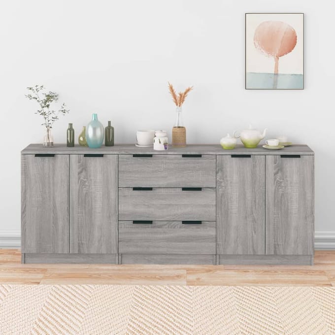 vidaXL - 3-delige - Dressoirs - bewerkt - hout - grijs - sonoma - eiken