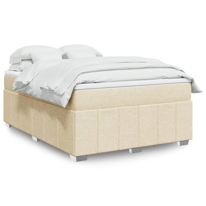 vidaXL - Boxspring - met - matras - stof - crèmekleurig - 160x200 - cm