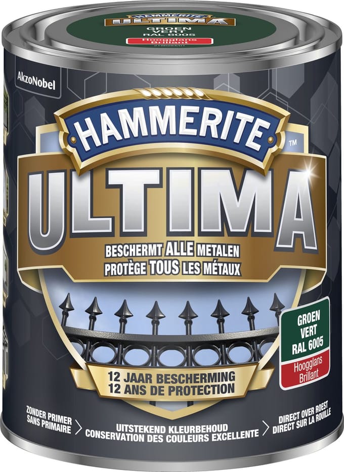 Hammerite Ultima - Groen - 0,75 l - Hoogglans - 7,5 m²/l - Afwerkingslaag