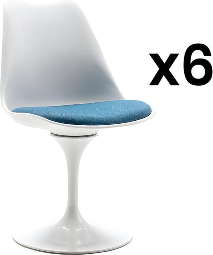Vente-unique Set van 6 draaibare stoelen van polypropyleen, stof en staal - Blauw en wit - XAFY