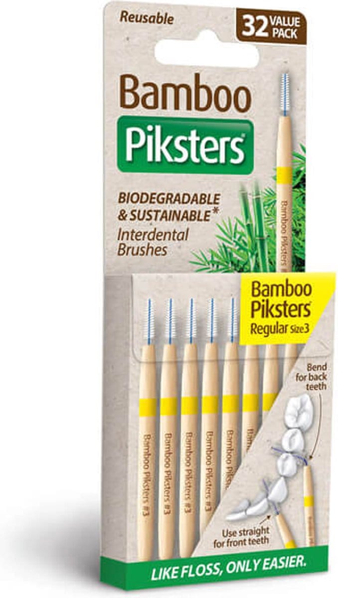Piksters Bamboe Rechte Ragers - Maat 3 - Geel - 32 stuks