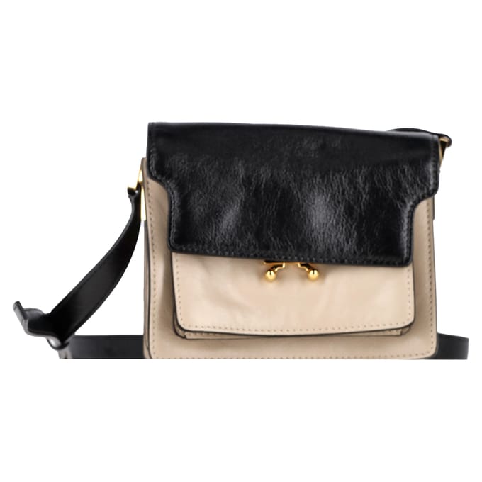 Marni Trunk Mini Kleur-blok Schoudertas in Beige Leer