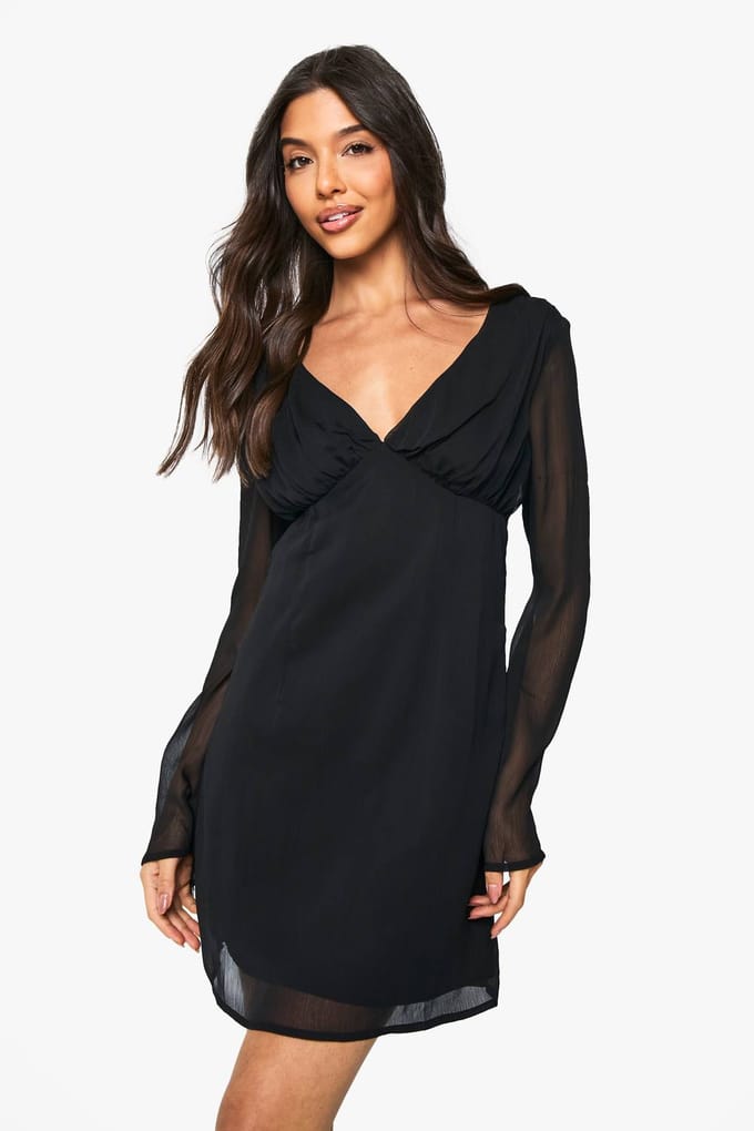 boohoo Dames Chiffon Plunge Mini-jurk | Black | Maat: 10