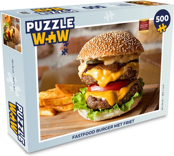 Puzzel Fastfood burger met friet - Legpuzzel - Puzzel 500 stukjes
