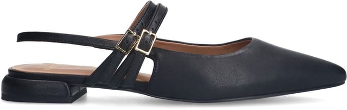 Manfield - Dames - Zwarte leren slingbacks met dubbele bandjes - Maat 36