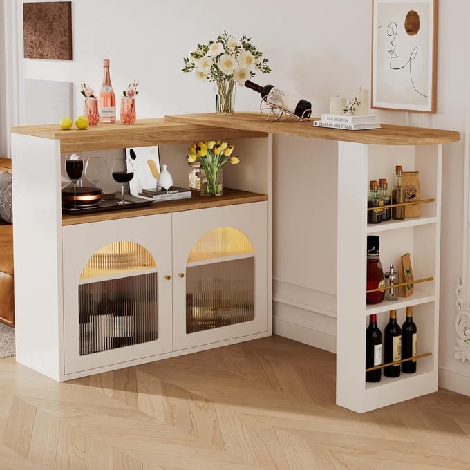 Inklapbare bartafel - Hoge tafel keukeneiland - Moderne woonruimte - Met LED en opbergruimte