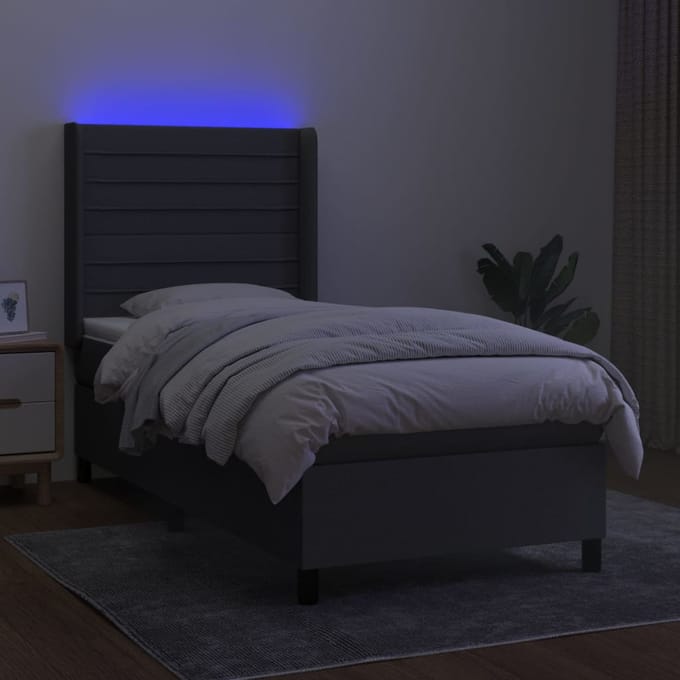 vidaXL - Boxspring - met - matras - en - LED - stof - donkergrijs - 100x200 - cm