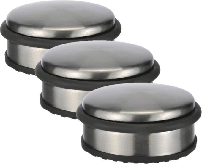 3x stuks deurstoppers rond metaal 10 x 4 cm - Deurstop/deurvastzetter