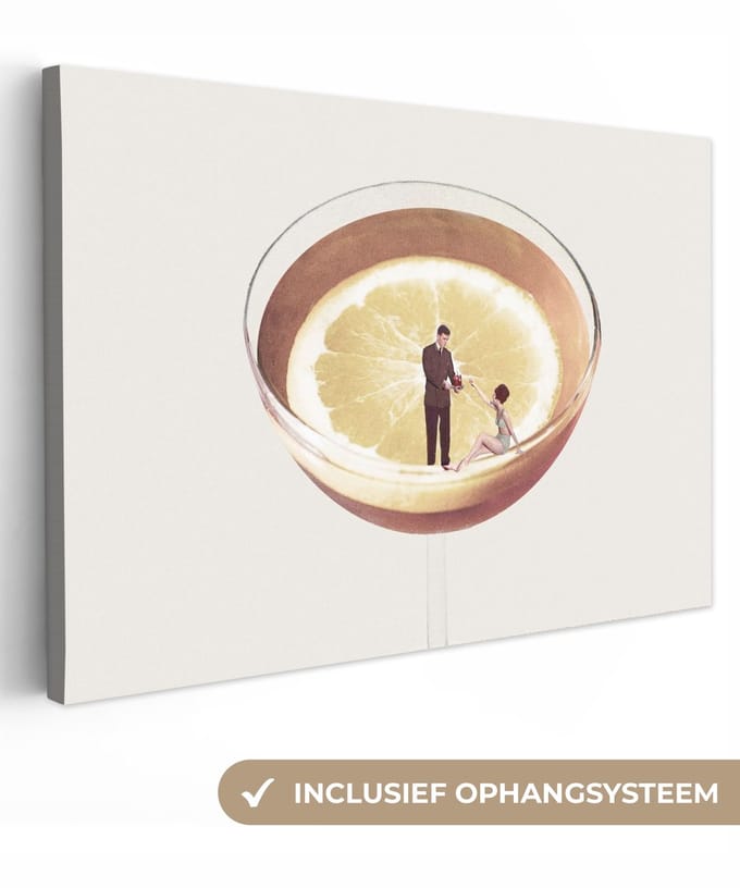 Canvas - Abstract - Glas - Mensen - Drank - Citroen - Abstracte - 30x20 cm - Canvasdoek - Schilderij