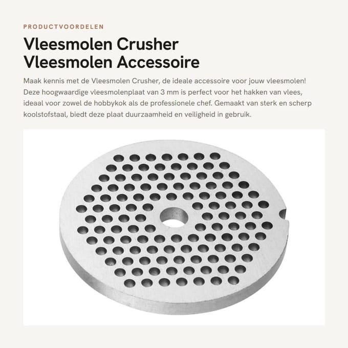 Dailygoods- Vleesmolenplaat 3mm - Vleesmolen Accessoire - Hakmolen - Koolstofstaal - Duurzaam - Vaatwasmachinebestendig