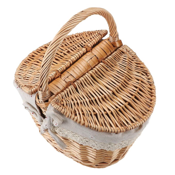 Rieten Opbergmand Grote Capaciteit Draagbaar Rustieke Picknickmand met Deksel en Handvat Fruit brown