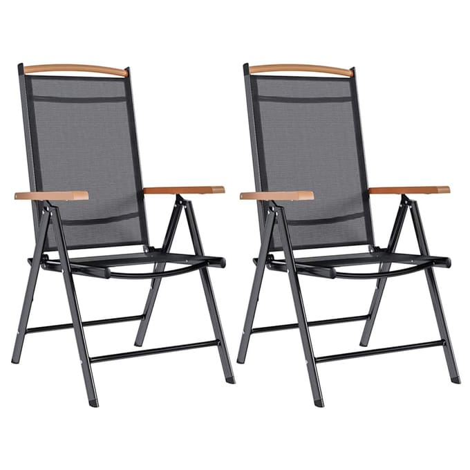 vidaXL - Opklapbare - stoelen, - 2 - stuks, - aluminium - en - textiel, - zwart.