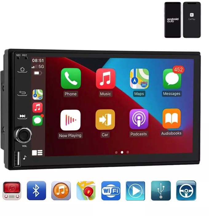 Dubbel Din autoradio CarPlay draadloos - Android Auto