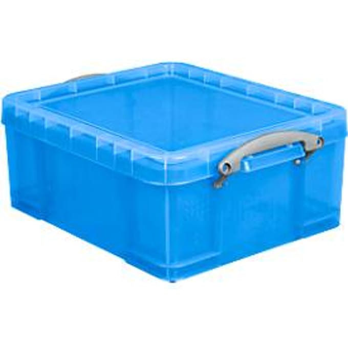 Really Useful Box opbergdoos, kunststof, met deksel, transparant blauw, 18 l