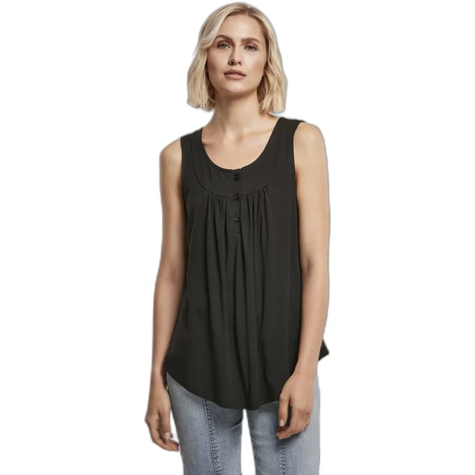 Urban Classics - Viscose Button Up Mouwloze top - XS - Zwart