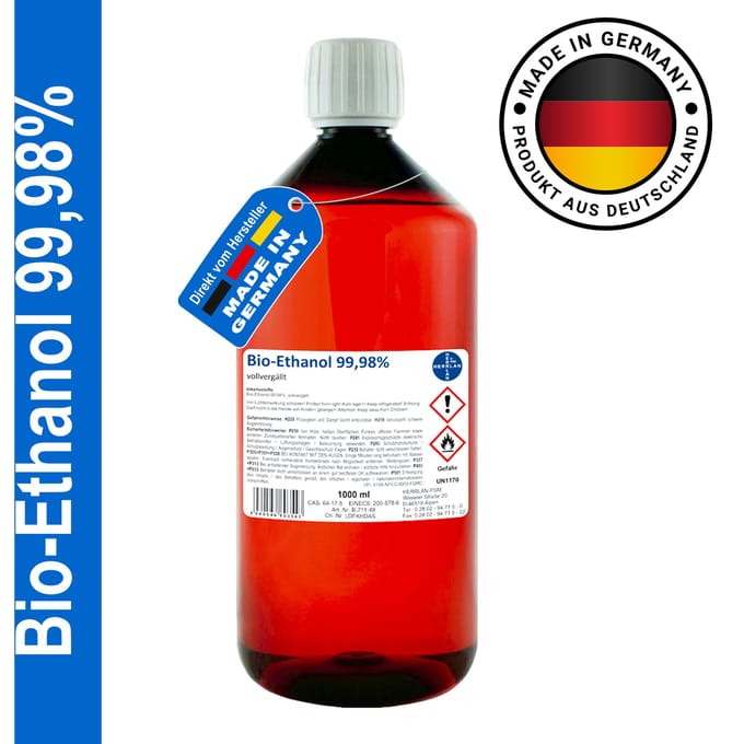 NONE Biologische ethanol, 99,98% alcoholgehalte, puur, watervrij I HERRLAN-kwaliteit I Made in Germany