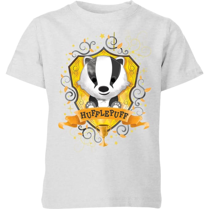 Harry Potter Kids Hufflepuff Crest kinder t-shirt - Grijs - 122/128 (7-8 jaar)