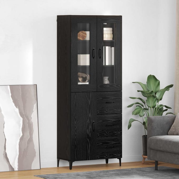 vidaXL Highboard Zwart Eiken 69,5 x 34 x 180 cm Bewerkt hout
