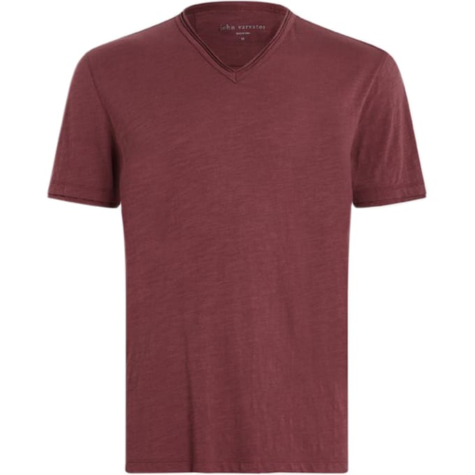 John Varvatos Miles Short Sleeve Slub V-neck With Cut Oxblood Maat: S | Basic T-Shirts Outlet | Heren