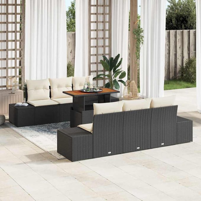 vidaXL - Tuinbank - Set - 7 - st - Zwart - poly - rattan