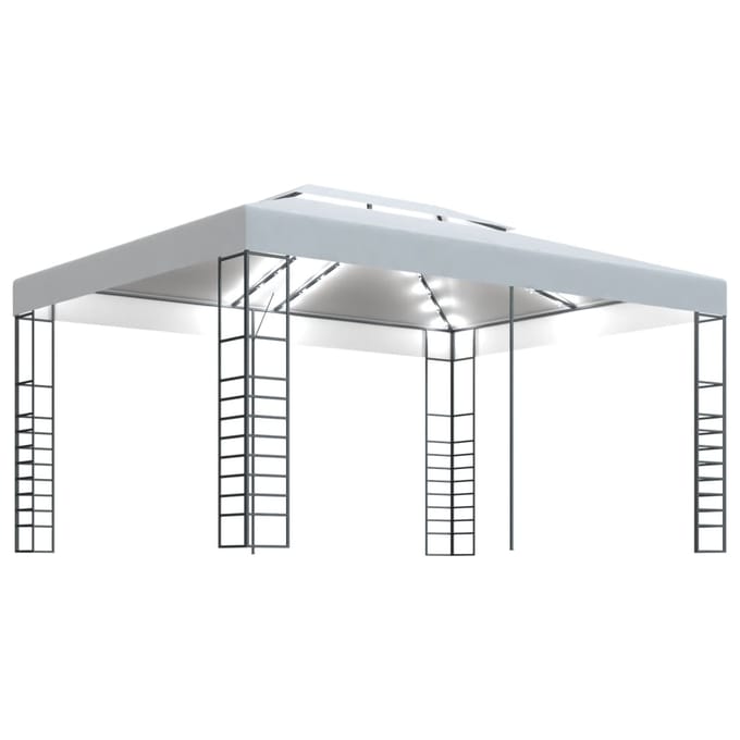 vidaXL - Prieel - met - LED-lichtslinger - 4x3x2,7 - m - wit