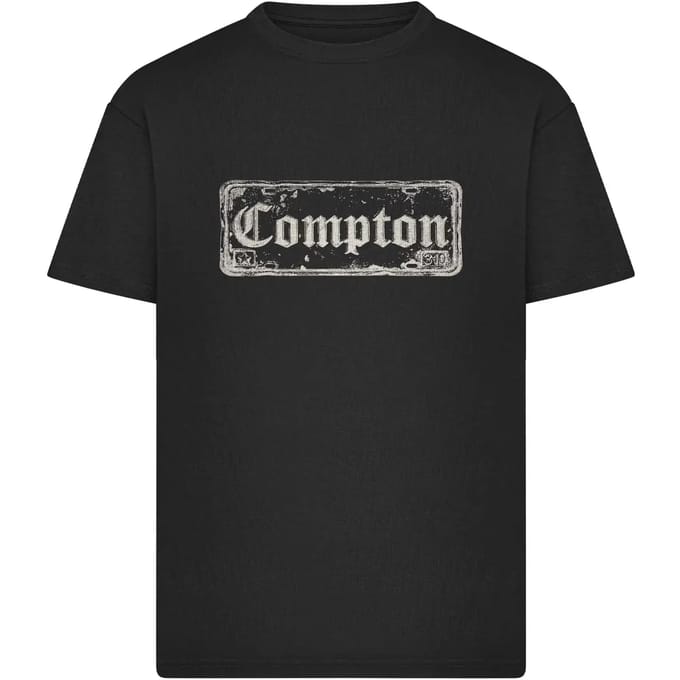 Mister Tee - Compton License Plate Oversize Heren Tshirt - M - Zwart