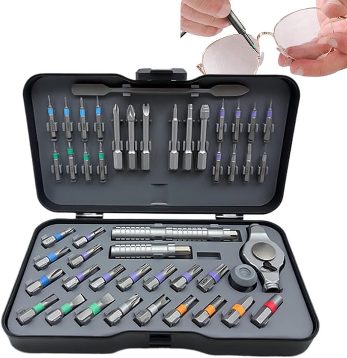 Ratelschroevendraaier Set - Magnetische Bits - Klusjes Thuis - 47 Delig S2 Staal - Compact Formaat - Grijs