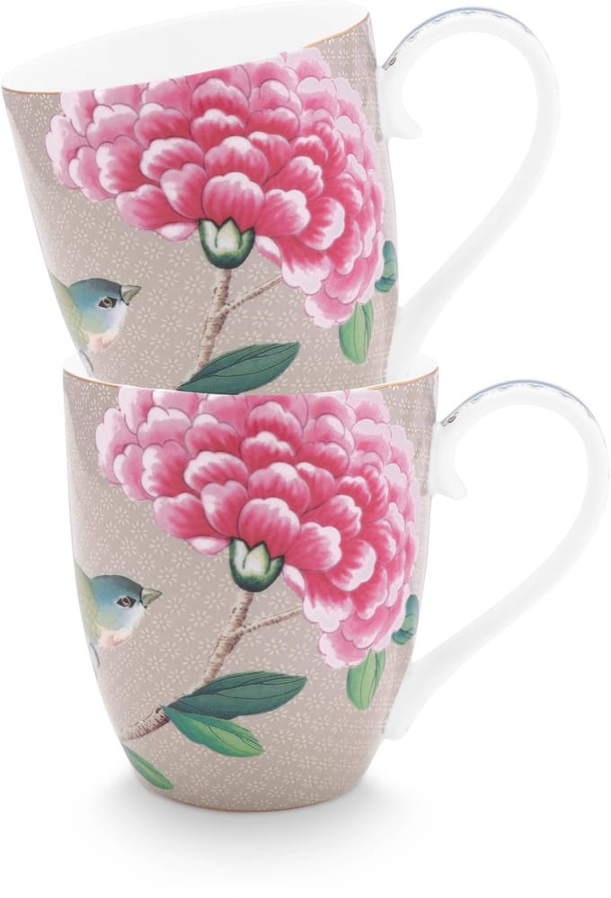 Pip Studio Blushing Birds Mokken - Theemok - Koffiemok met Oor - Servies set van 2 - 450ml