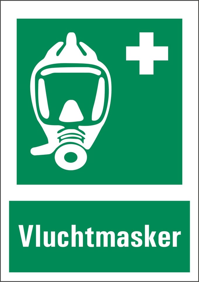 Vluchtmasker sticker met tekst 148 x 210 mm