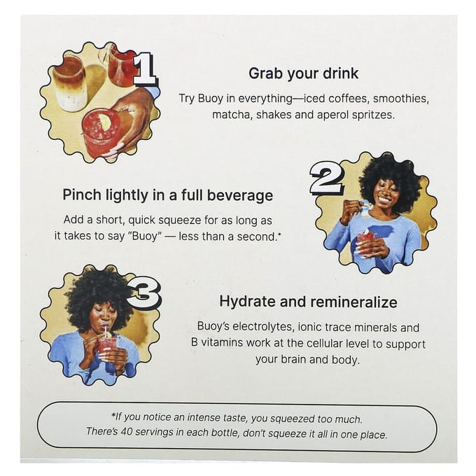 Buoy Hydration, Hydraterende Energie Druppels, Drankverbeteraar, Ongezoet, 3 Stuks, 2 fl oz (60 ml) Elk white
