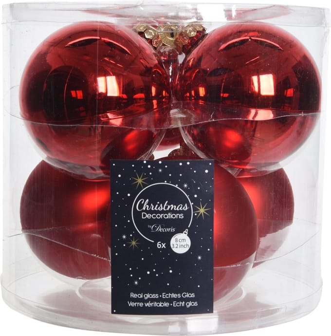 Kerstballen glas 8cm kerst rood Kerstartikelen