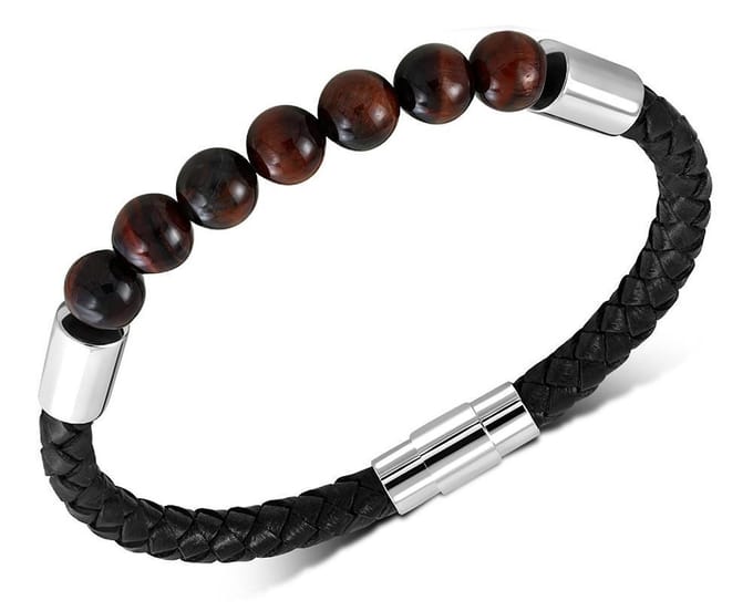 Amanto Armband Feiko C - Leer - Tijger Oog Kraal - 8mm - 22cm