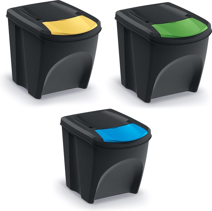 Prosperplast Kaden - Prullenbak set van 3x25L - Zwart