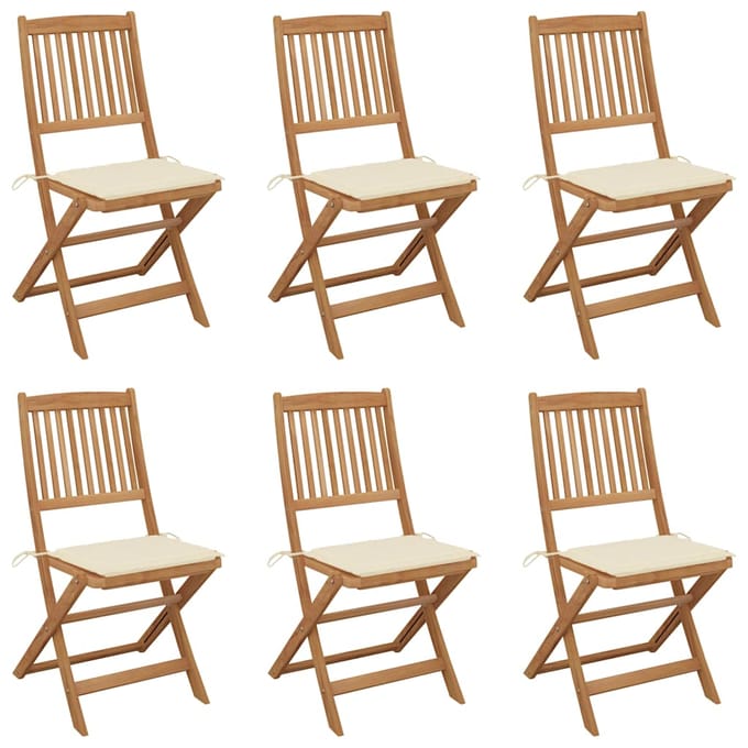 vidaXL - Inklapbare - stoelen - 6 - st - met - kussens - massief - acaciahout