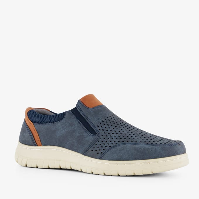 Blue Box heren instappers met perforaties blauw - Maat 45 - Uitneembare zool