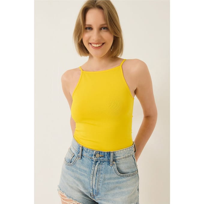 Fitted Katoenen Blenden Halter Nek Cami Top