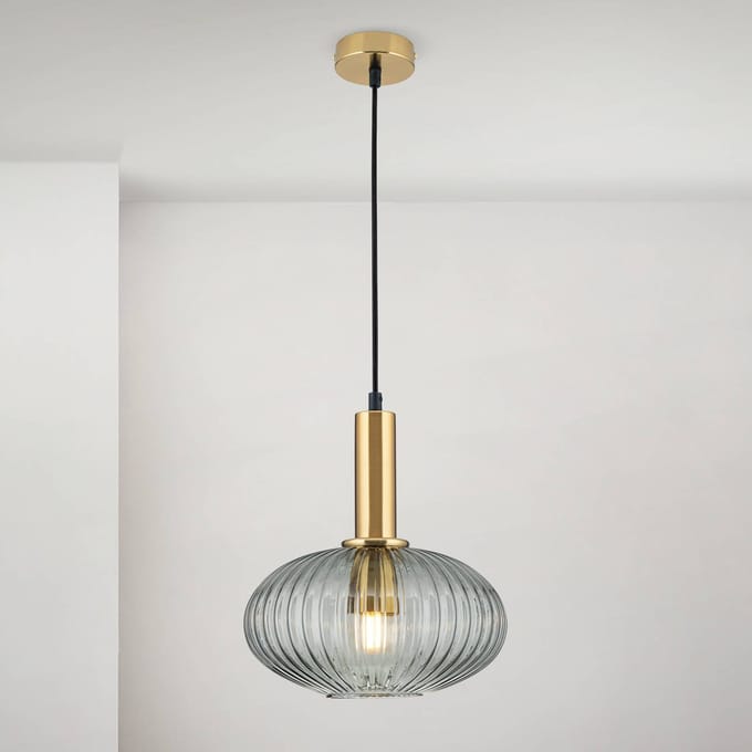 ORION Hanglamp Carneval, antiek messing/rookgrijs, Ø 25 cm, glas