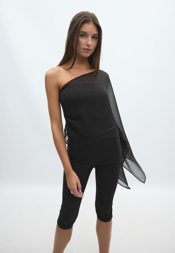 Stradivarius Gedrapeerde asymmetrische top  Zwart S