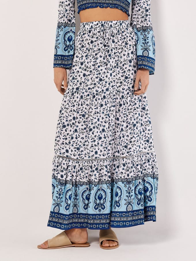 Sarasa bloemenprint gelaagde maxi-rok