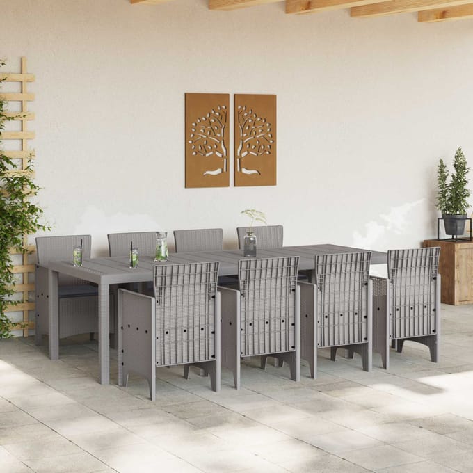 vidaXL - Tuin - Eettafel - Set - 9 - pcs - Wit - Polypropyleen