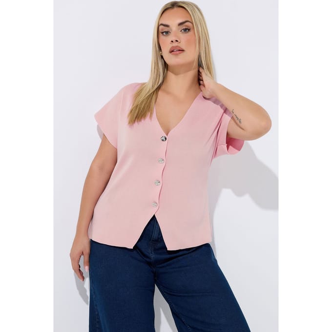 Limited Collection Roze Compacte Gebreide Top Met Korte Mouwen Size 42