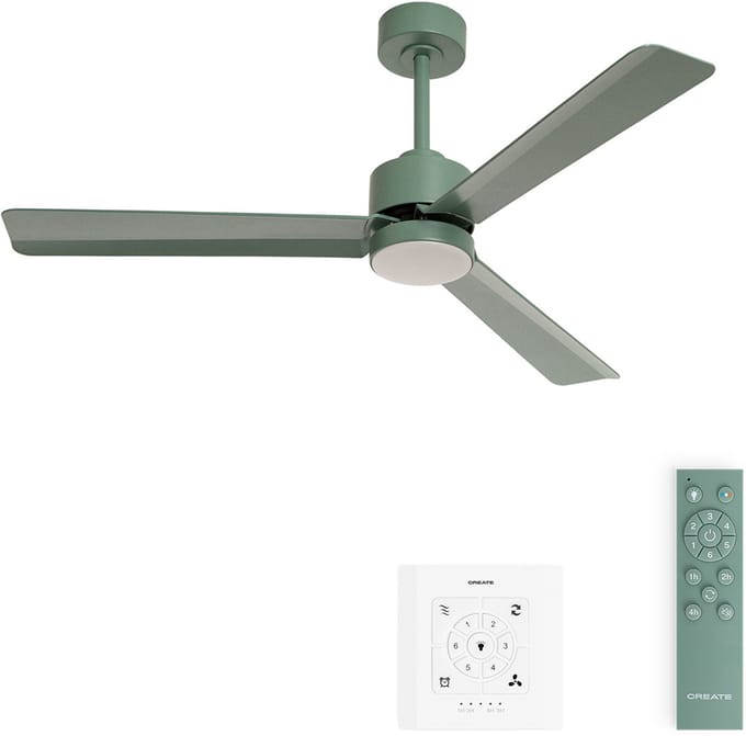 CREATE - Stille plafondventilator 40W met licht - Sage - Ø132cm - Controller voor wandmontage + afstandsbediening - WIND MODERN
