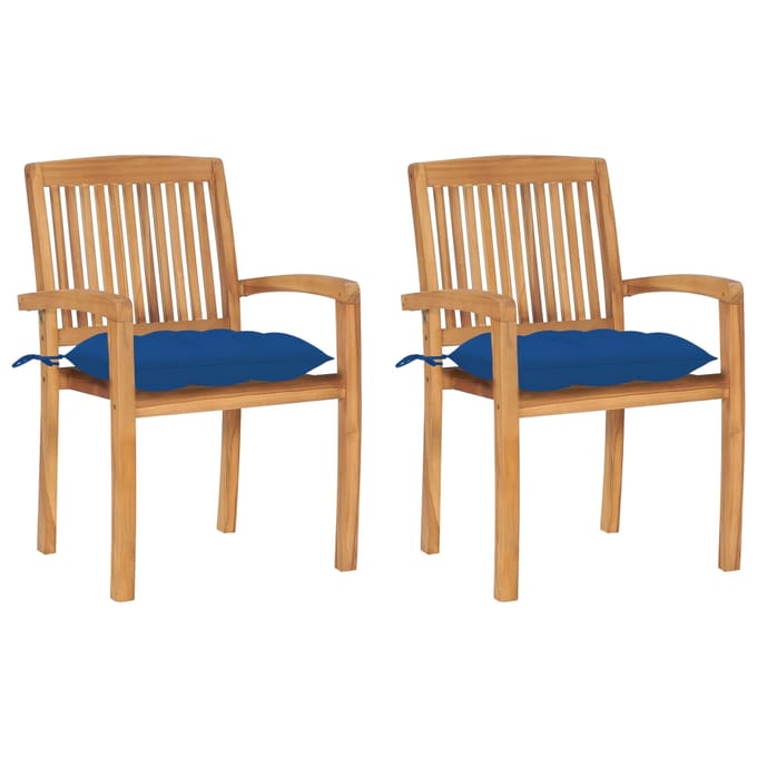 vidaXL - Tuinstoelen - 2 - st - met - blauwe - kussens - massief - teakhout