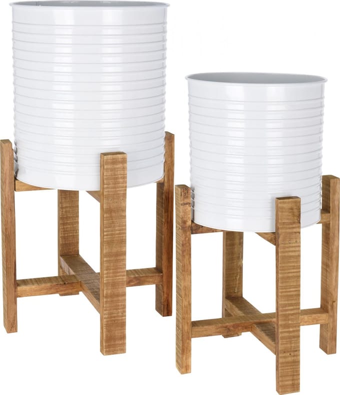 Pro Garden Bloempot 50 X 29/58 X 31 Cm Staal/hout Wit 2-delig