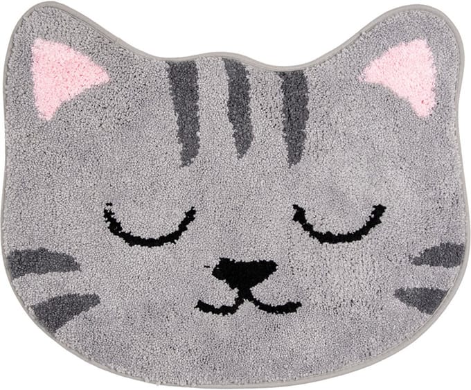 Clayre & Eef Badmat 60x50x1 cm Grijs Polyester Kat