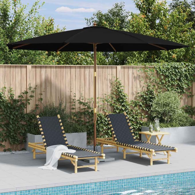 vidaXL - Parasol - met - houten - paal - 350 - cm - zwart