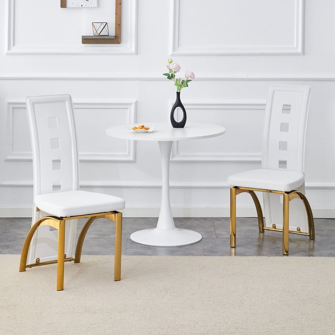 REDOM Eetkamerstoelen Set Van 2 - Geperforeerde Rugleuning - Modern - Metaal En Kunstleer - Wit En Goud
