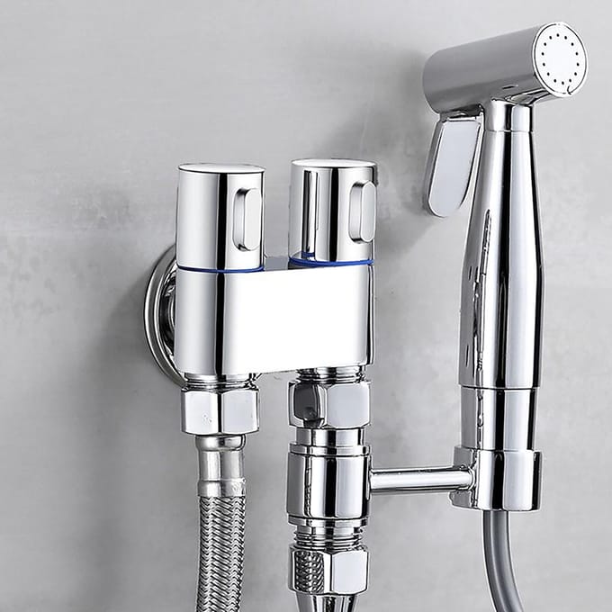 G1/2 Wandgemonteerde Douche Handheld Hand Bidet Kraan Badkraan Handsproeier Douchekop Hoekklep Beugel Dubbele Uitlaat zwart