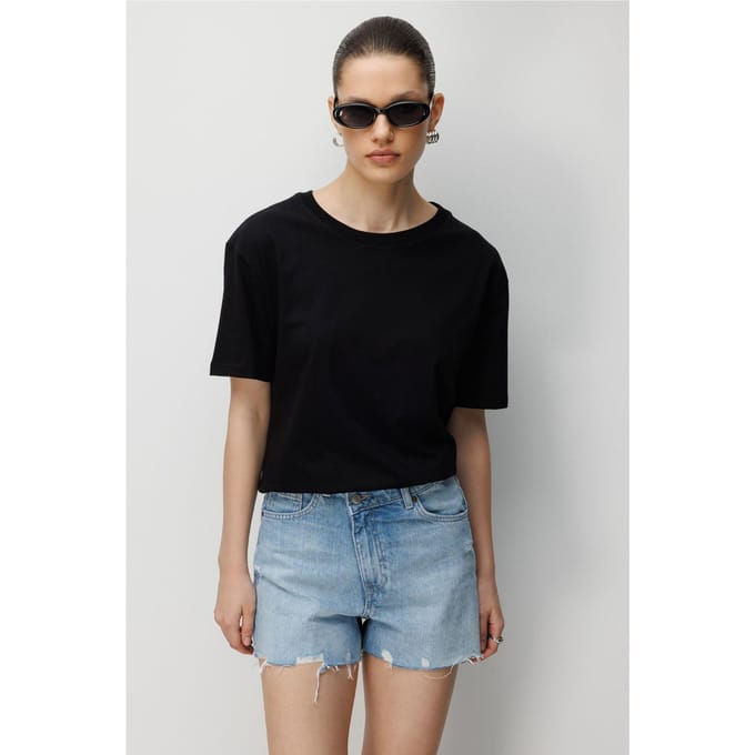 Oversized Geribbelde Ronde Hals T-Shirt