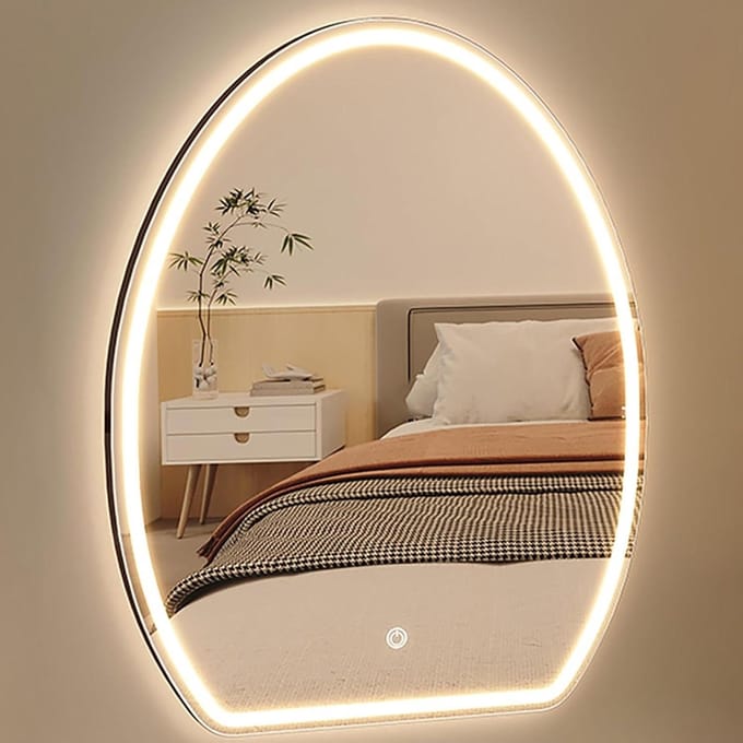 LED Make-up Spiegel - Verlichte Spiegel - Schoonheidsroutine Verbeteren - Drie Kleur Verlichting - 50x70cm - Zilver